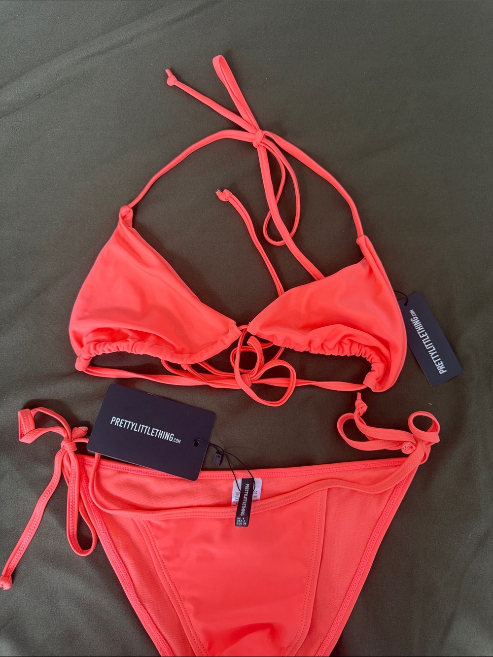 PrettyLittleThing Neon Coral Tie-Side Bikini Set